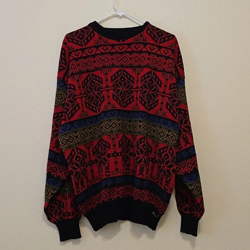 Vintage Obermeyer Wool Blend Snowflake Print Ski Crewneck Sweater Mens XL‎
